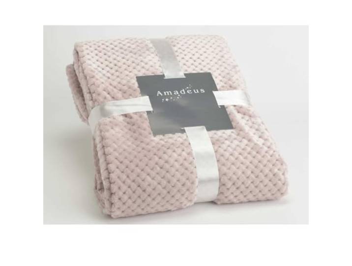 Plaid de couleur vieux rose\, 170x240 cm\, collection Damier\, Amadeus
