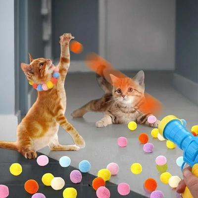 Uplift Essentials Interactive Plush Ball Launcher Gun Cat Toy Set Interactive Plush Ball Launcher Gun Cat Toy Set