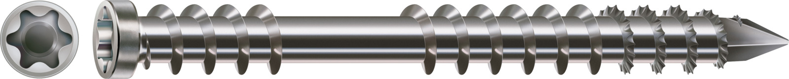 SPAX Edelstahl A2 Terrassenschraube - Fixiergewinde, Zylinderkopf, T-STAR plus, CUT-Spitze 0537000500803