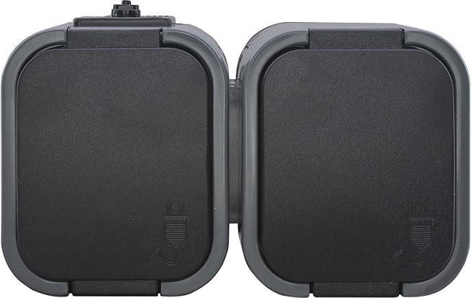Abex B2 Dubbele stopcontactdoos N/TZ/U IP54 grijs/zwart E+9001582