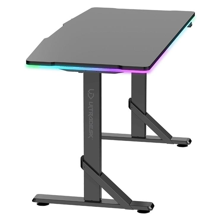 Ultradesk Gaming-Tisch IRON BLACK, 132,5x60,5 cm, 71-81 cm, mechanisch höhenverstellbar, RGB-Hinte (UDESK-IR-BKA)