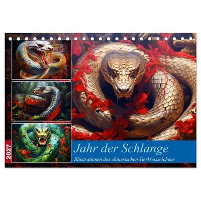 Jahr der Schlange - Illustrationen des chinesischen Tierkreiszeichens (Tischkalender 2027 DIN A5 quer), CALVENDO Monatskalender