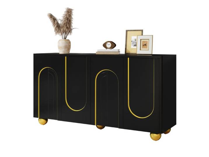 Buffet de rangement - Quatre portes avec décoration en arc doré - Dimensions 140x40x74 cm