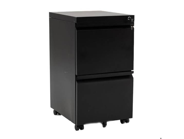 2 Tiroirs Caisson de Bureau Mobile Classement Dossiers A4 Verrouillable Métal sur 5 Roulettes Noir