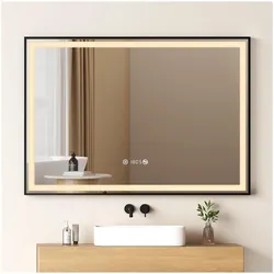 Emke, Spiegel, Badspiegel mit Beleuchtung 100*70cm,Beschlagfrei, Temperatur und Uhr Kaltweiss(6500K), Dimmbar (100 x 70 cm)