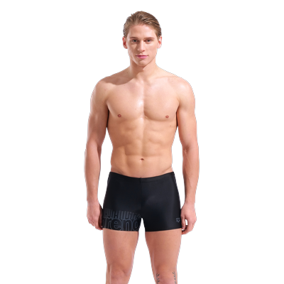 Badeshorts ARENA "M ARENA PLAYFUL SWIM SHORT", Herren, Gr. 8, N-Gr, schwarz (schwarz, asphalt), Obermaterial: 80% Polyamid, 20% Elasthan, Badehosen Badeshorts, mit Stretchmaterial