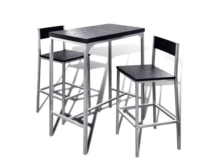 furnicato Esstisch Frühstücksbar-Set Schwarz 89x45x100 cm mit 2 Hockern (1-St), Stabile Bistro-Sitzgruppe mit platzsparenden Hockern für Cafés