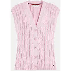 Strick Weste mit Zopfmuster Rosa XL