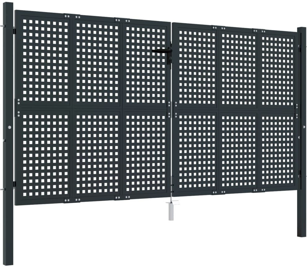 Ebern Designs vidaXL Garden Gate Driveway Fence Gate Fence Panel Patio Gate Anthracite Steel Anthracite 300cm H x 200cm W x 2.4cm D