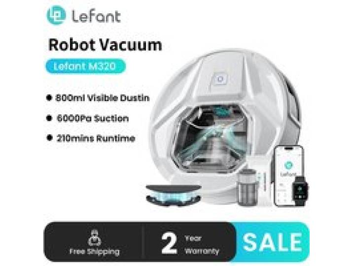 Lefant M320 6000Pa krachtige zuigrobotstofzuiger met dweil, 210 minuten looptijd, 800 ml zichtbare vuilnisbak, tapijtdetectie
