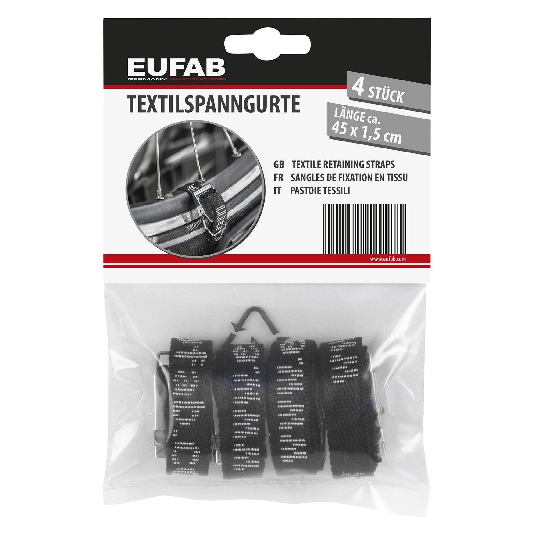 Eufab Fahrradträger-Spanngurte 4er-Set (Schwarz) (12027)