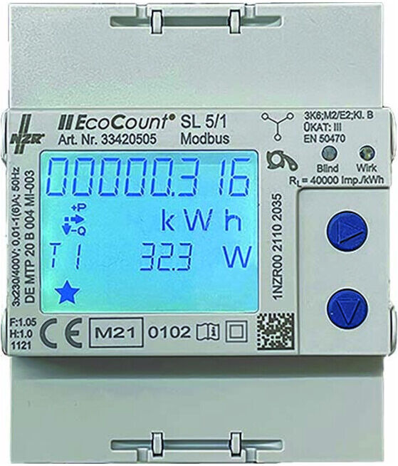 NZR Compteur électrique rail DIN 5//1A Modbus, MID EcoCount SL, 33420505 (33420505)