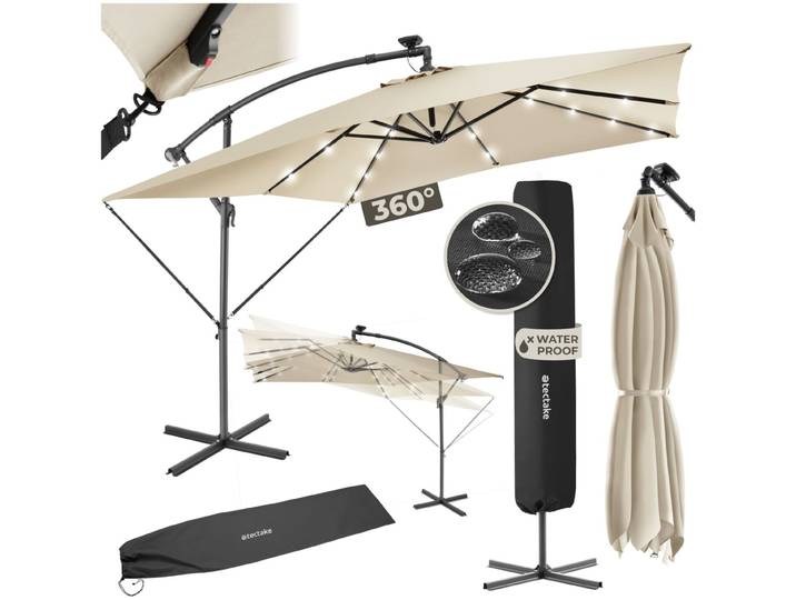 Sonnenschirm Sunna LED-Solar mit Kurbel 2,5 x 2,5 m - beige