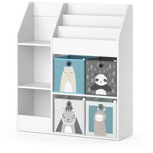 Vicco Bücherregal Luigi, weiß, mit 4 Faltboxen, Kinderregal aus Holz, 8 Fächer, 100,4 x 114,2 x 31cm