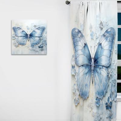 DESIGN ART Designart - Blue Butterfly Whispering Wings I - Butterfly Curtain - Blackout Animal Print Curtain - 1 Panel