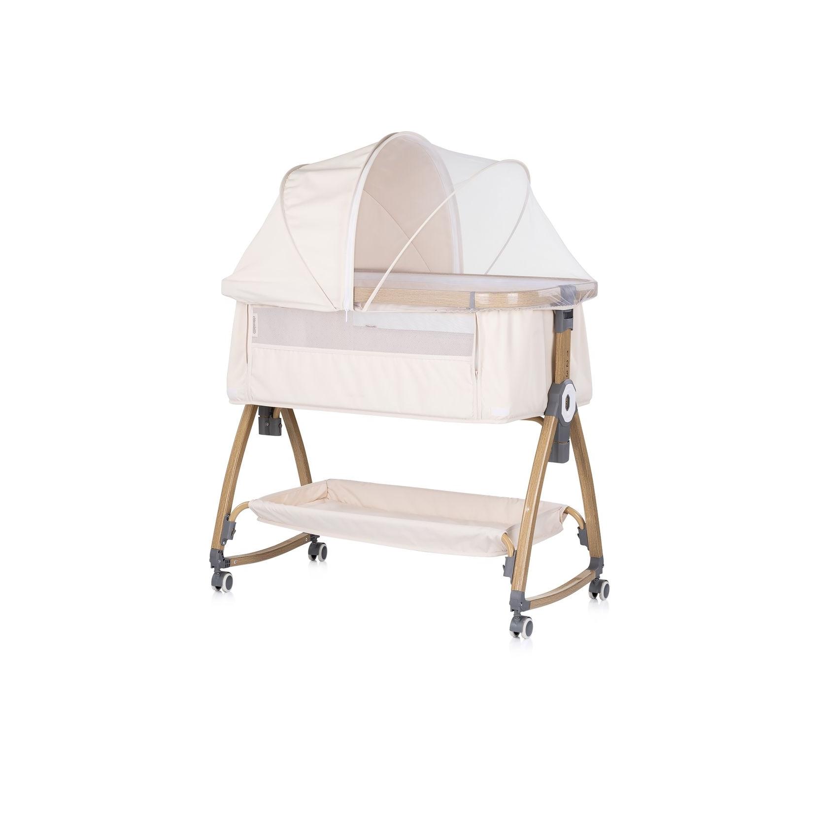 Chipolino Beistellbett Charisma Matratze höhenverstellbar Räder Ablagefach Gurt beige