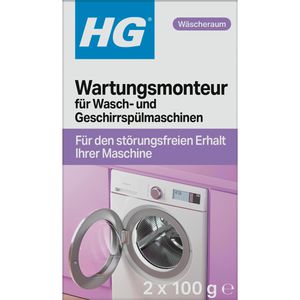 HG Waschmaschinenreiniger Wartungsmonteur, Pulver, gegen Kalk, Ablagerungen und Verschmutzungen, 2x 100 g