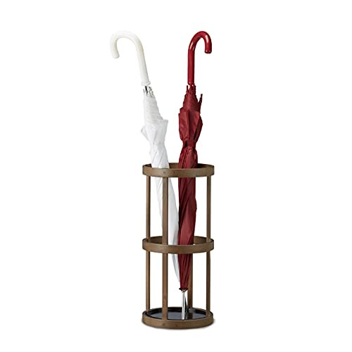 Relaxdays Paraplubak van bamboe en metaal, Bruin, H 45 x B 20,5 x D 20,5 cm