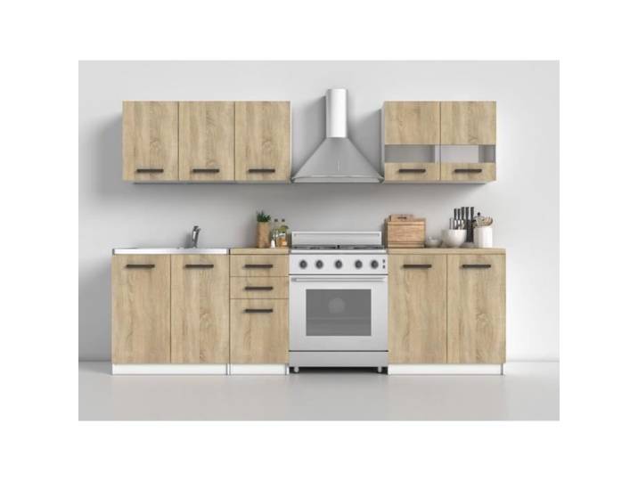 ELIF - Cuisine Complète Modulaire + Linéaire L 200 cm 6 pcs - Plan de travail INCLUS - Ensemble meubles armoires cuisine