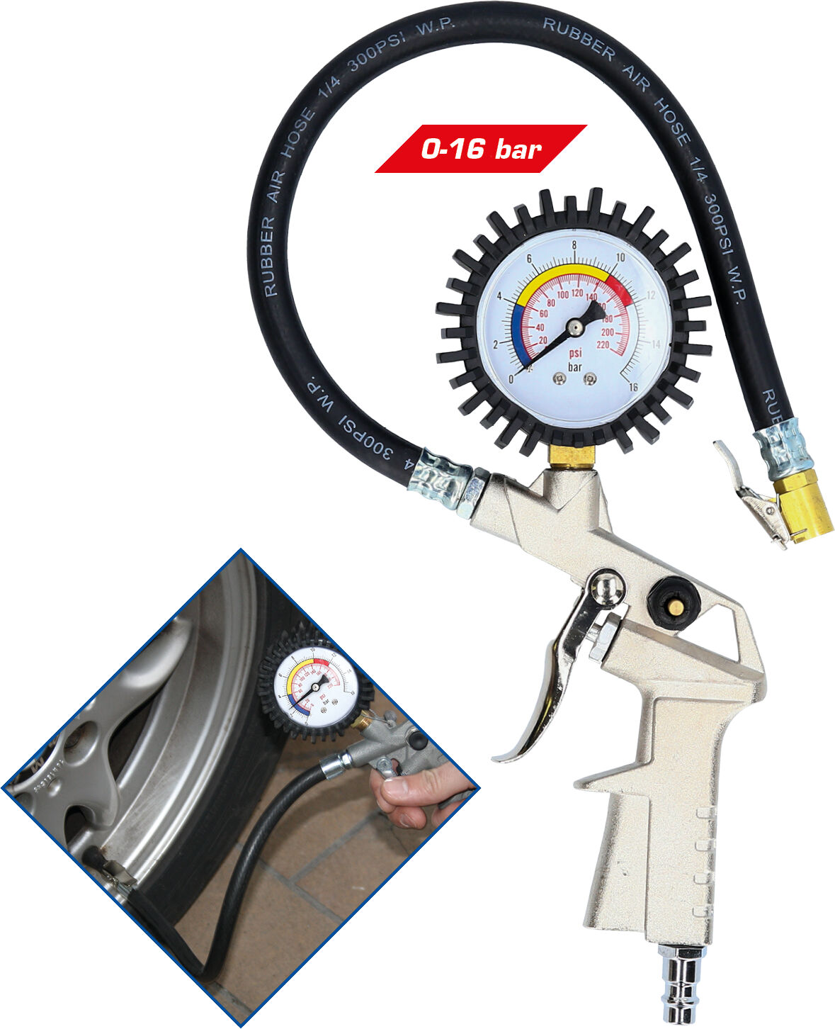 Brilliant Tools Druckluftreifenprüfer/-Füller Reifenfüllmesser, 0-16 Bar Bt691019