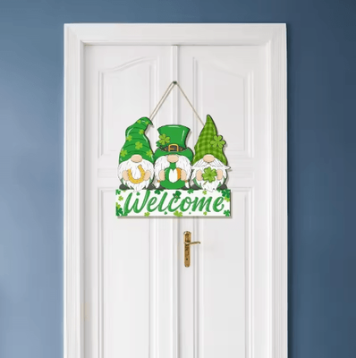 Inspire Picks St. Patricks Day Gnome Wooden Door Sign Irish Welcome Porch Decor 1pc