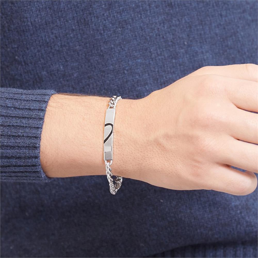 Unique Gravur Armband Edelstahl halbes Herz schwarz silber