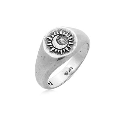 Siegelring HAZE & GLORY "Ring Siegelring - Sacred Sun 925 Silber" Gr. 54, schwarz, Fingerringe, Herren, 54, Silber 925 (Sterlingsilber), Siegelring