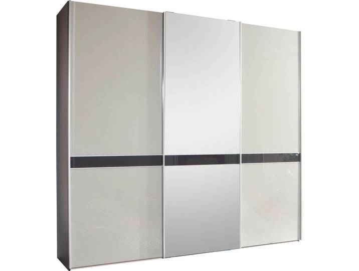 Schwebetürenschrank WIEMANN Rialto , grau (kieselgrau, glas, graphit, glas, kristallspiegel), B:278,9cm H:217cm T:67cm, Schränke, Schwebetürenschrank, hochwertige Glas- und Spiegelfront mit Querriegel