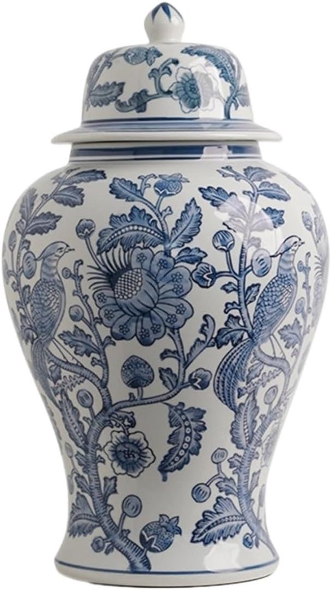 Blauwe keramische gemberpot decoratieve vaas Hoogte: 45 cm