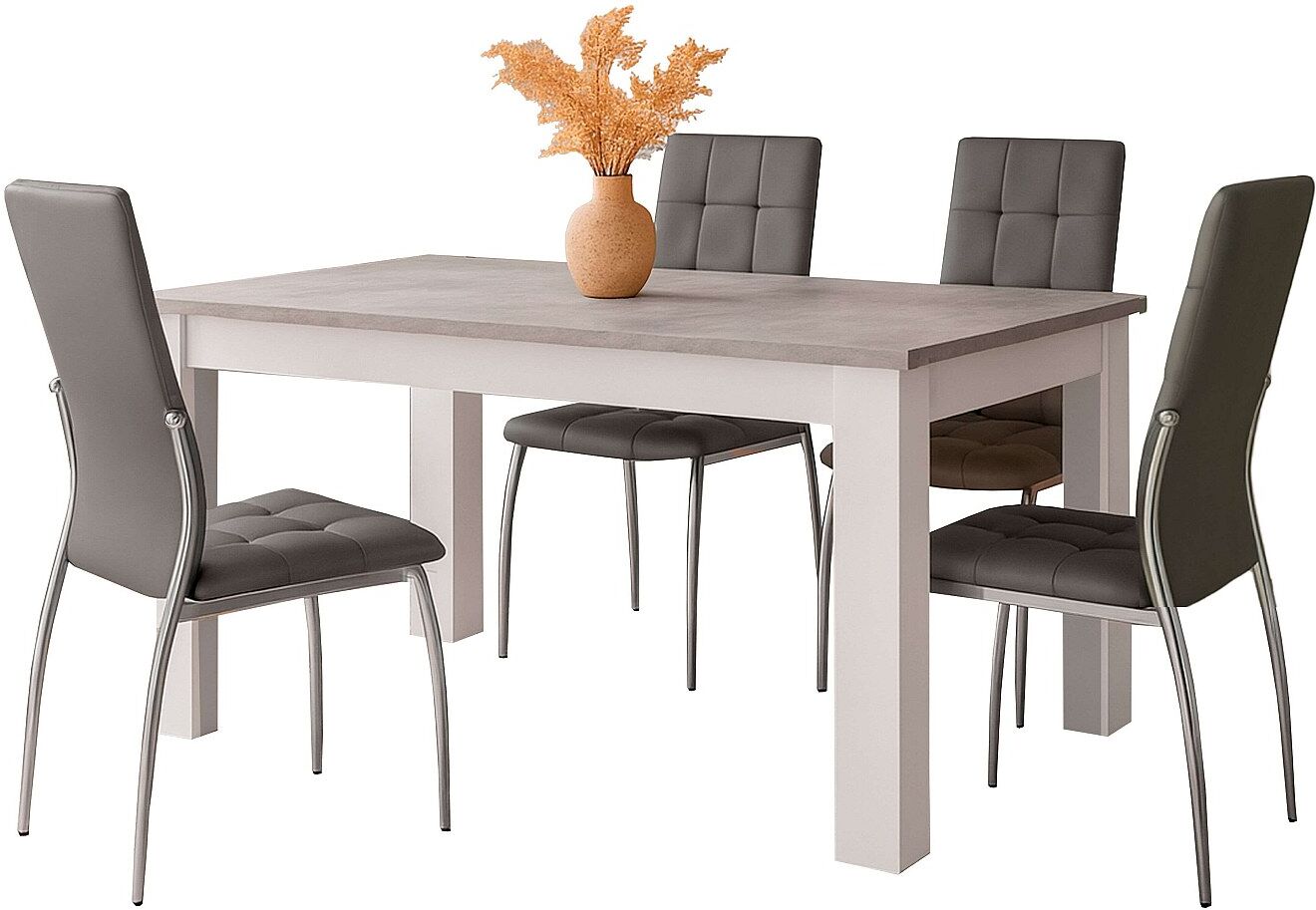 Pack comedor gris cemento: mesa extensible y 4 sillas Avat grises