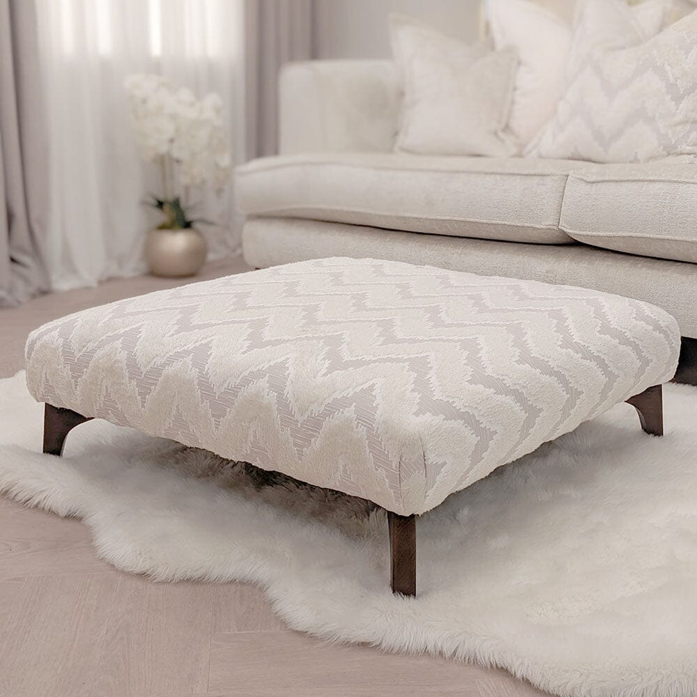 Gisele Oyster Textured Chenille, Pillowback Sofa Range With Walnut Legs, Patterned Footstool