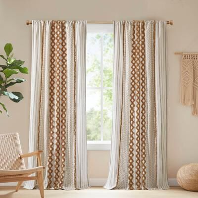 Ink and Ivy INK+IVY Imani 100% Cotton Boho Tufted Chenille Stripe Lined Single Curtain Panel