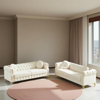 ZWYO HOSIMU Velvet Chesterfield Modular Sofa Set with Tufted Design, Copper Studs and Metal Legs