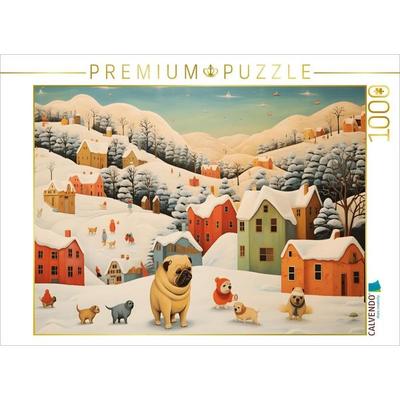 CALVENDO Puzzle Hunde spielen in einer Winterlandschaft lustig im Schnee | 1000 Teile Lege-Größe 64x48cm Foto-Puzzle für glückliche Stunden