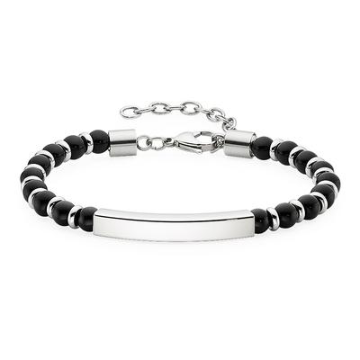 Edelstahlarmband FIRETTI "Schmuck Geschenk Armkette mit schwarzen Achatkugeln", edelstahlfarben, schwarz, schwarz, Armbänder, Damen, 27cm, Edelstahl, Edelstahlarmband, mit Achat