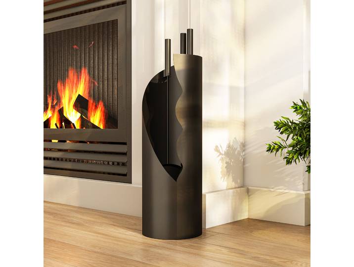 Outsunny Serviteur Cheminée 4 Pièces Métal Noir 20x20x65 cm