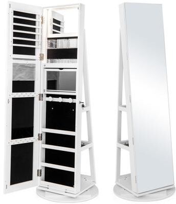 Costway 360° Rotating Mirrored Jewelry Cabinet Armoire 3 Color LED Modes Lockable-White