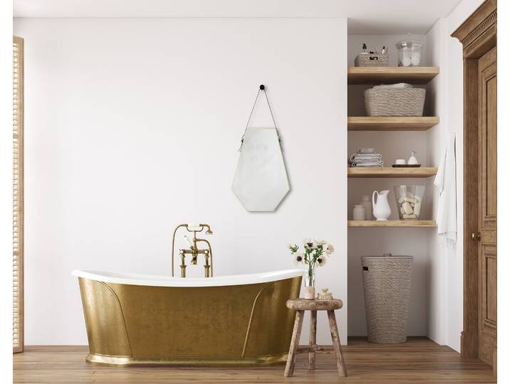 Dekospiegel MIRRORS AND MORE Emmi , gold (goldfarbig), B:48,5cm H:66cm, Kunststoff, Spiegel, Dekospiegel, sechseckige Form, dekoratives Lederband