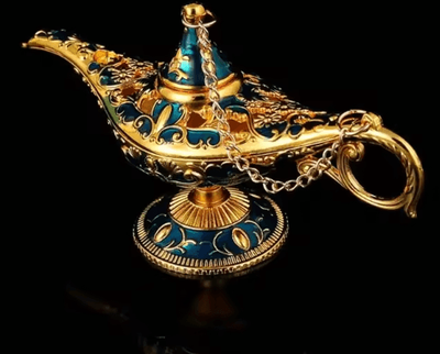 Uplift Curations Vintage Aladdin Genie Lamp Ornament Arabian Style Metal Home Decor gold Blue 4.72 In 2.64 In