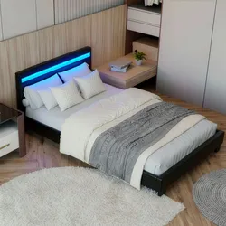 Juskys Polsterbett Paris 120 x 200 cm – Bett mit LED-Beleuchtung, Lattenrost & Kopfteil Schwarz