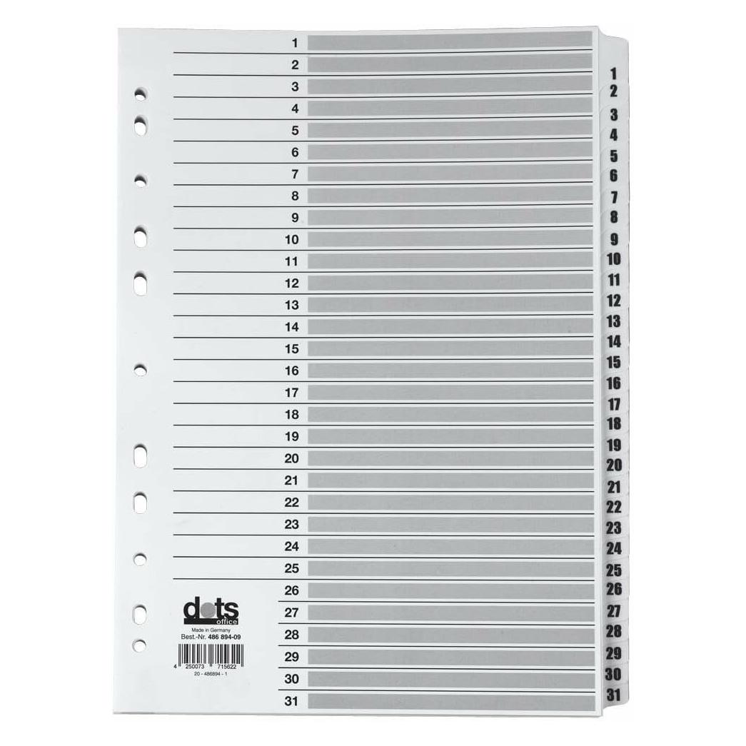Dots Ordnerregister Mylar Vollformat 1-31 weiss 31-teilig, 1 Satz (083-0464-008)