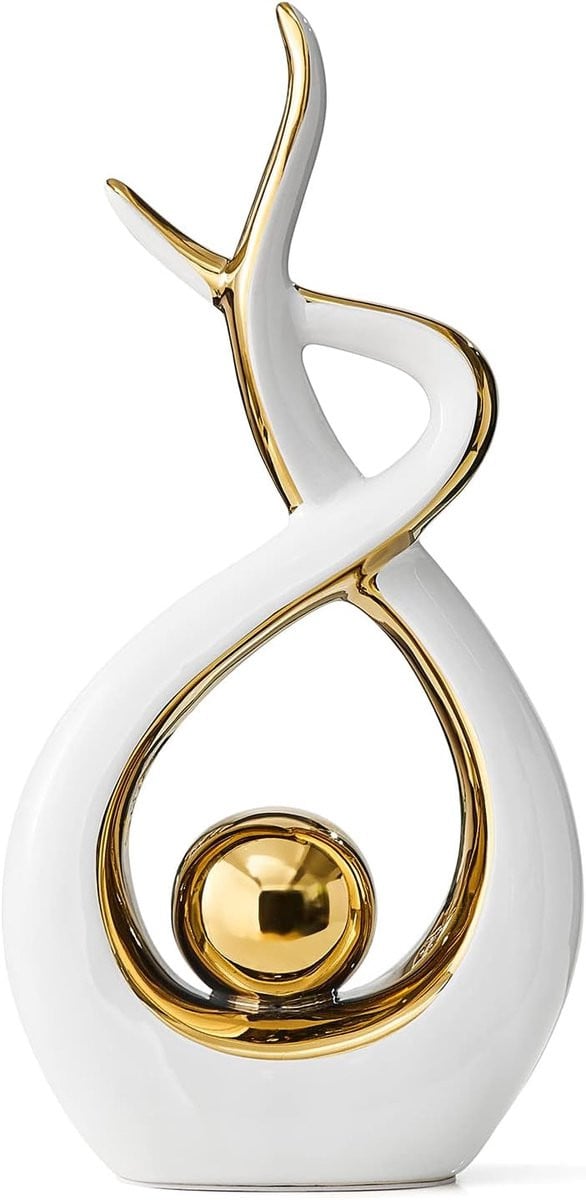 Abstracte Keramische Sculptuur - Moderne Woondecoratie - Wit Goud