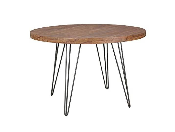 FineBuy Esstisch Rund 120 cm Sheesham Massivholz, Hairpin Beine Esszimmertisch für 4 Personen im Landhausstil, Küchentisch aus Echtholz mit Schutzlack, handgefertigt