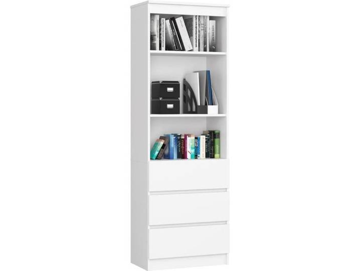 Bibliothèque de bureau AKORD R60 Blanche 60 cm 3 tiroirs façade Blanche 3 étagères 60x35x180 cm
