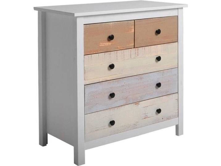 Commode 79x40x80cm Betty Colorée avec 5 tiroirs en Blanc et tiroirs multicouleurs VS VENTA-STOCK