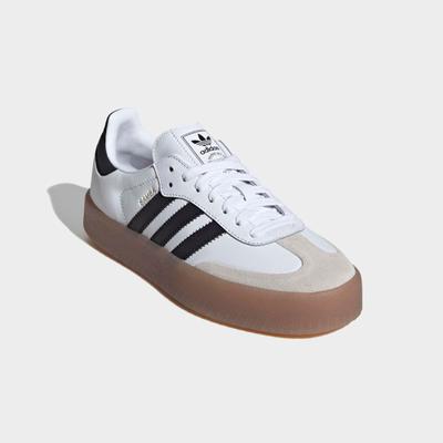 Sneaker ADIDAS ORIGINALS "SAMBA", Damen, Gr. 37, schwarz-weiß (cloud weiß, core schwarz, gold metallic), Leder, Synthetik, Schuhe Sneaker