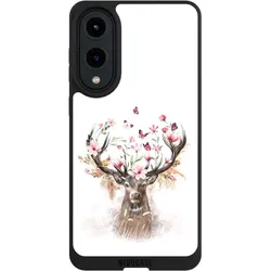 Nivocase Handyhülle für Samsung Galaxy S25 Edge Hülle NIVOpure Case Schwarz Blumen Hirsch Tiere (Samsung Galaxy S25 Edge), Smartphone Hülle, Schwarz