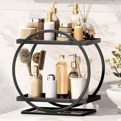 Inspired Deals 2 Tier Makeup Organizer Cosmetic Display Tray Iron Vanity Organizer For Bathroom And Dresser black