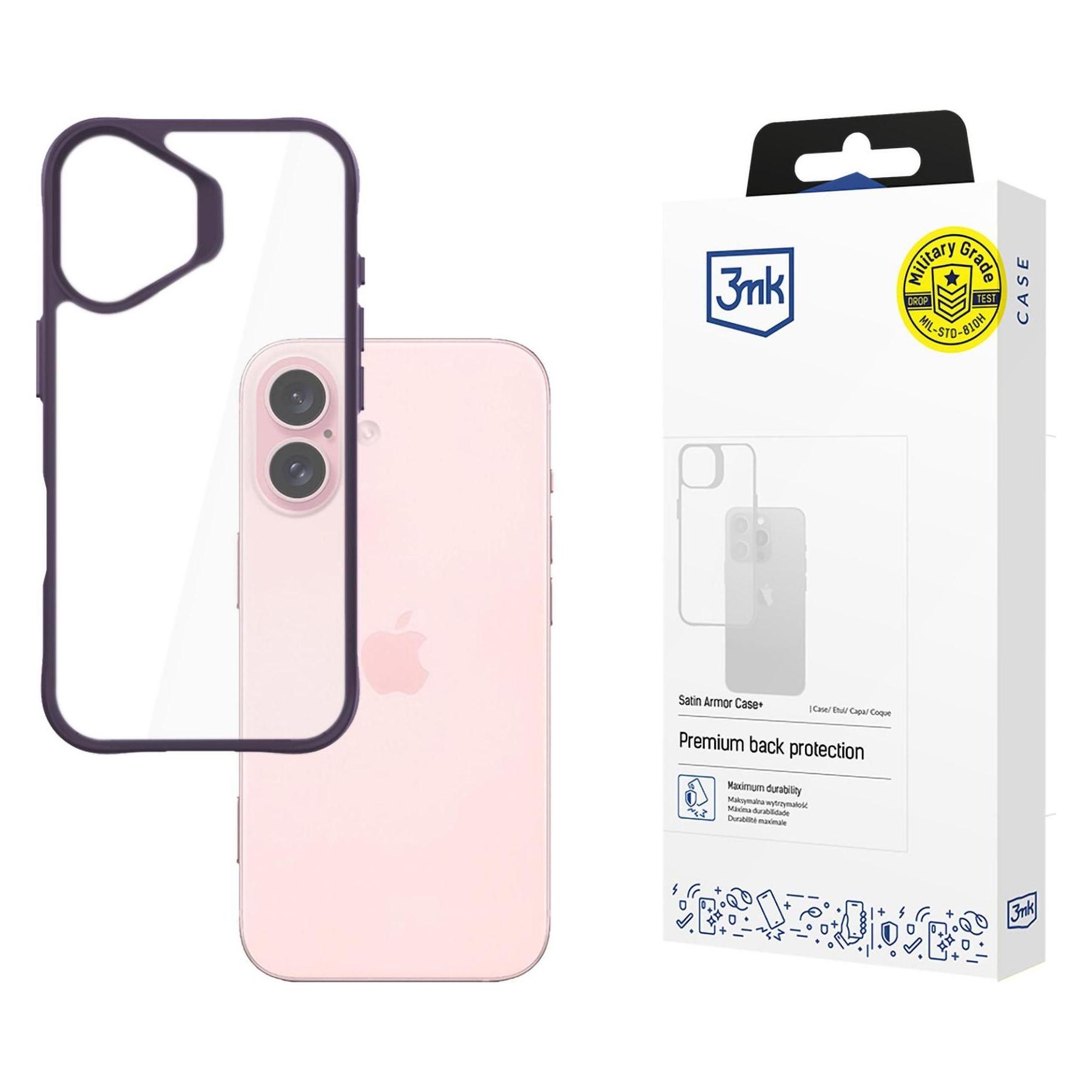 3MK SatinArmor+ Case iPhone 16 6.1" fioletowy/purple Military Grade (Apple iPhone 16) (5903108592826)