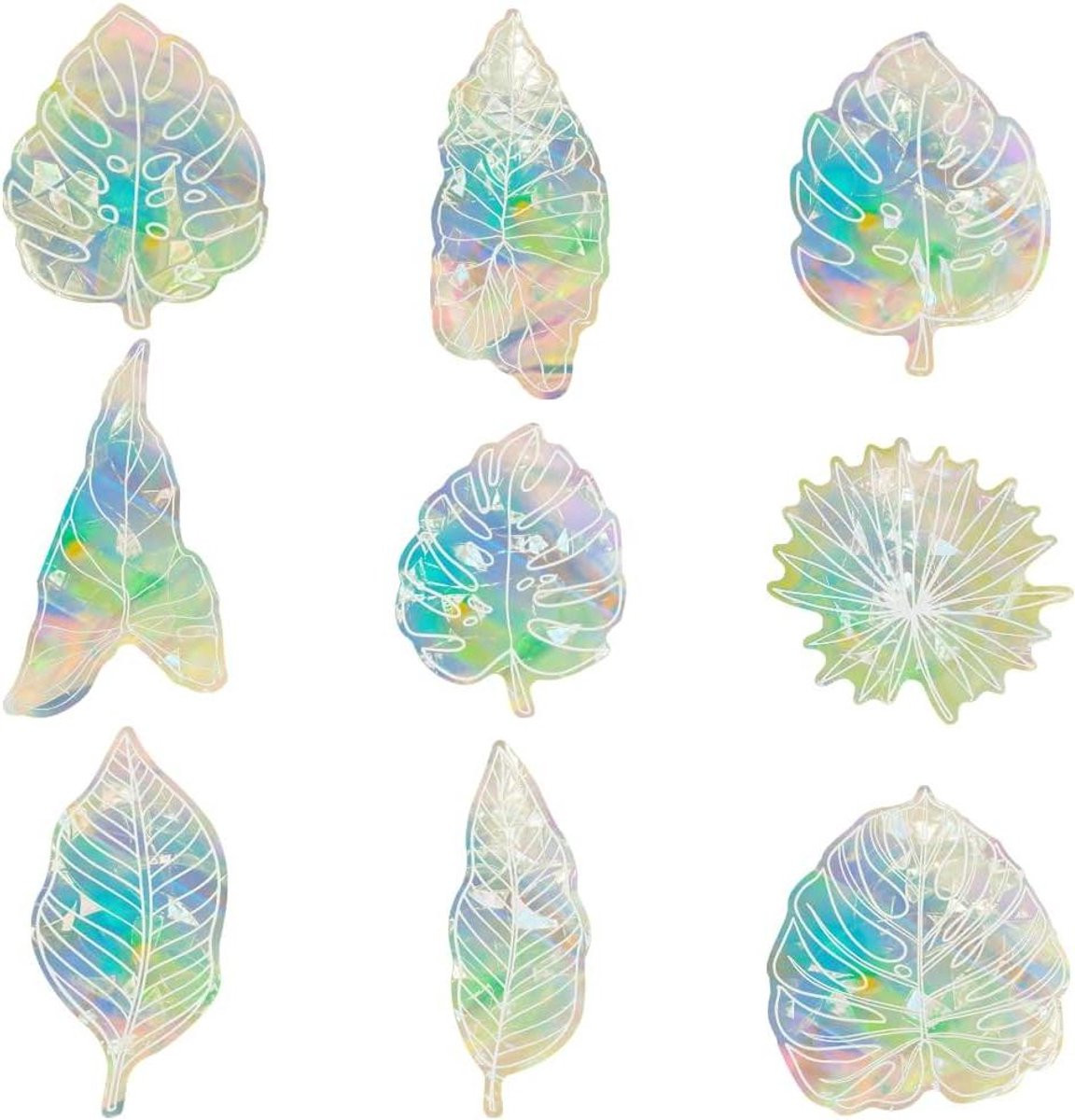9 stuks Raamstickers met Bladeren en Vogels voor een Regenboog Prisma Effect - Groen